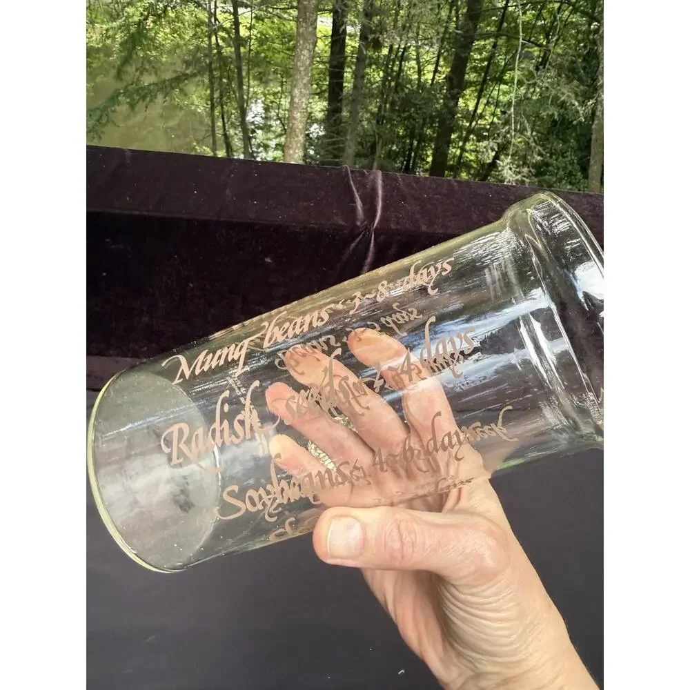 VTG Corning Seed Sprouts Cylinder 520 Glass Clear w/Brown text 1 Liter & Lid